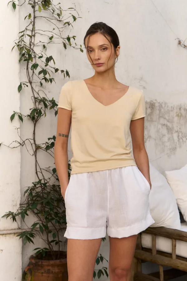 REMERA V MODAL SOFT CON FRUNCE
